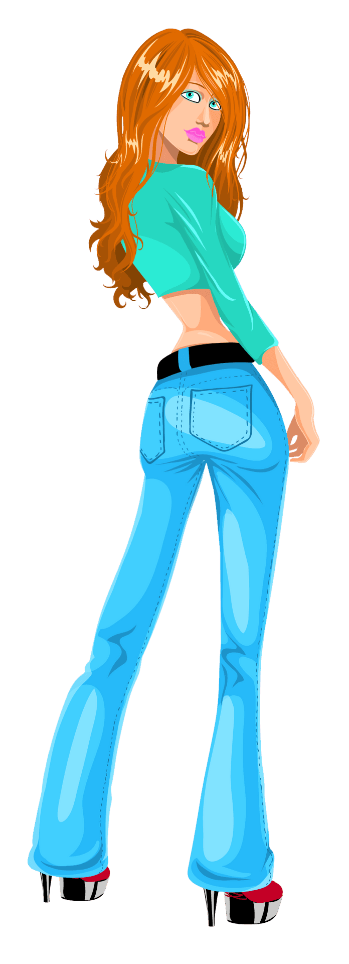 Redhead Girlin Blue Jeans PNG