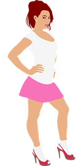 Redhead Girlin Pink Skirt Vector Illustration PNG