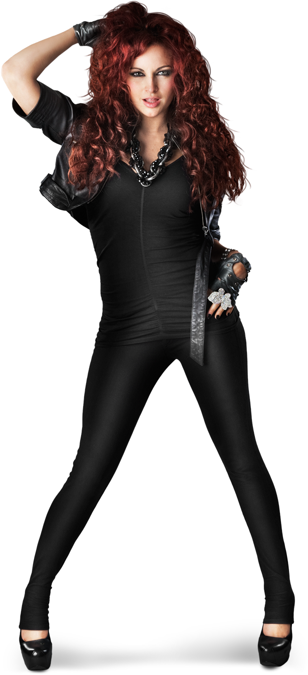 Redhead Model In Black Outfit PNG