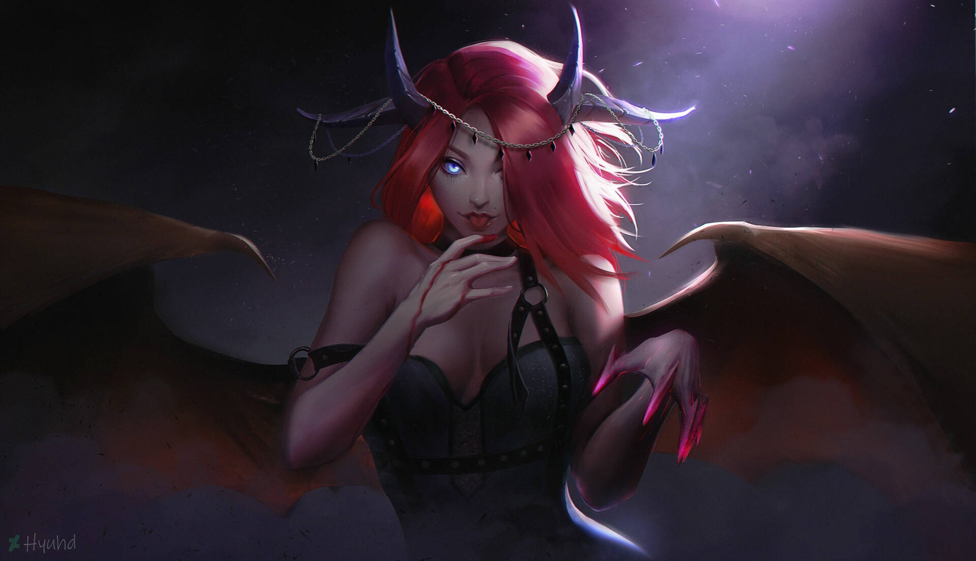 Redhead Succubus With Bloody Fingers Wallpaper