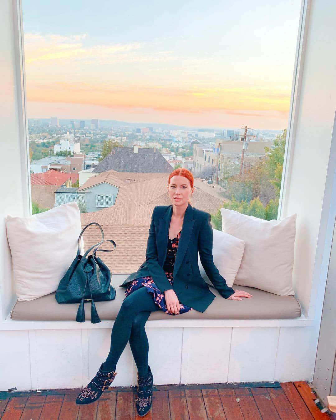 Redhead Woman City View Sunset Wallpaper