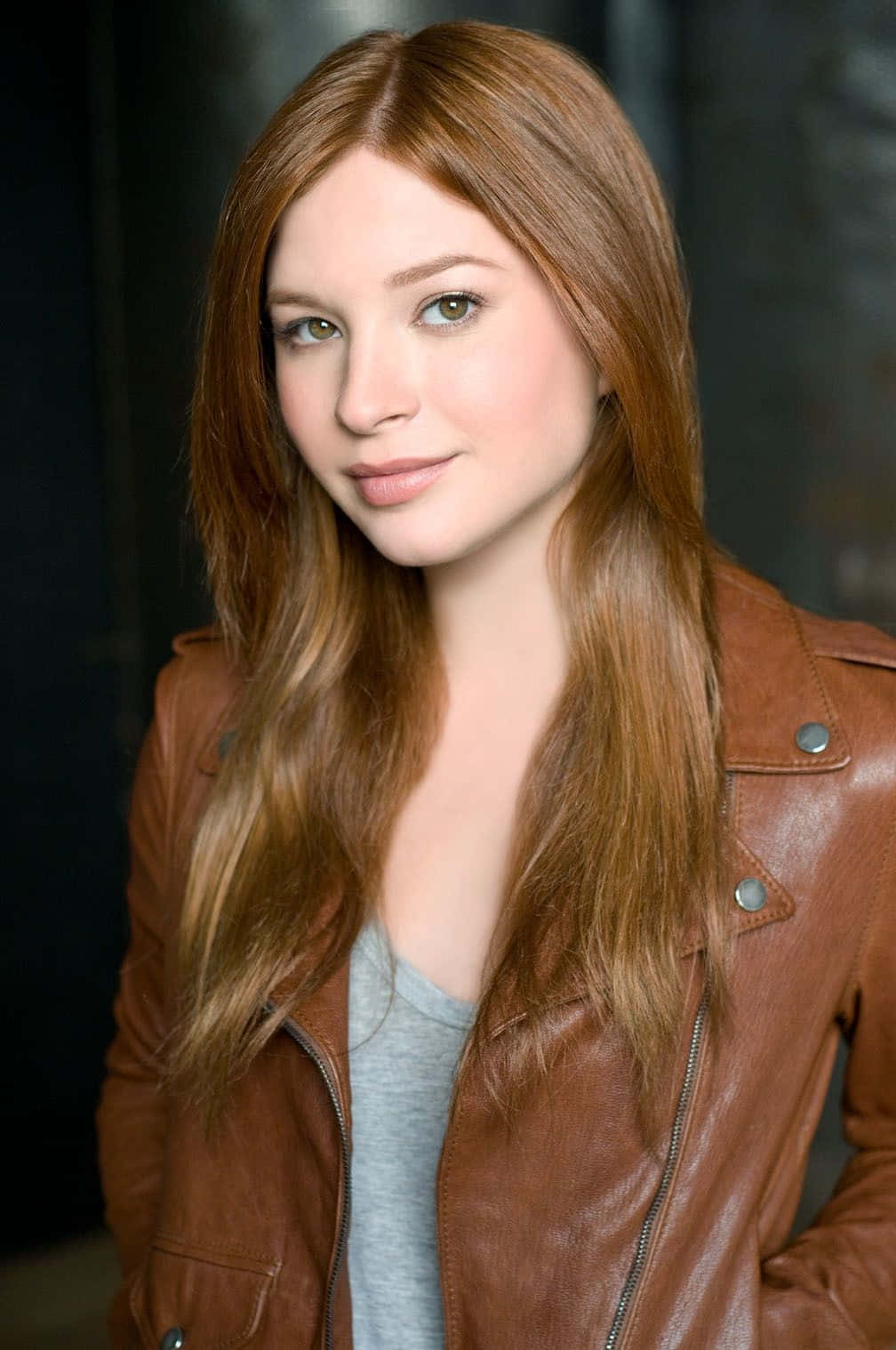 Redhead Womanin Brown Leather Jacket Wallpaper