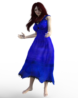 Redhead3 D Character Blue Dress PNG
