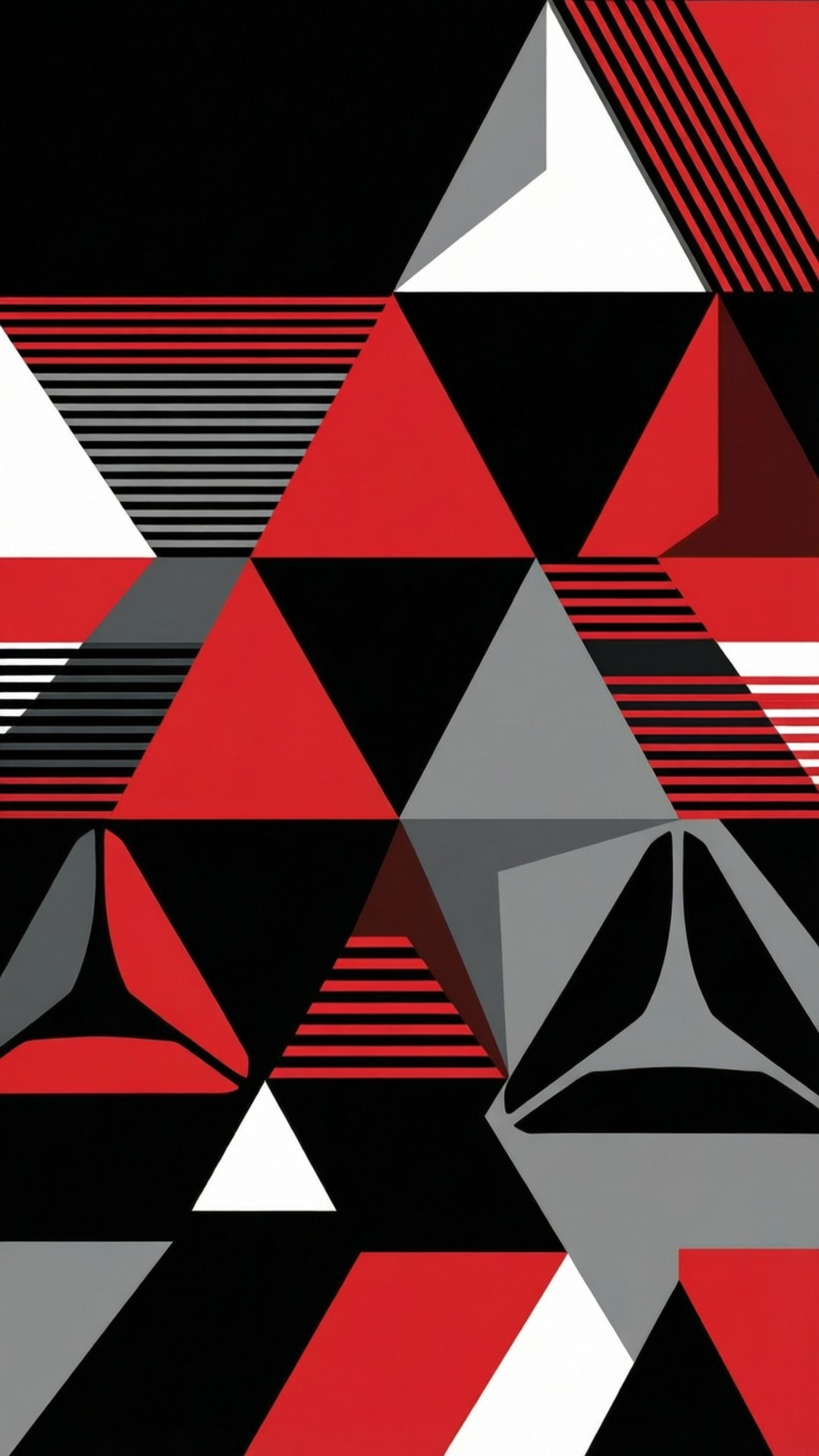 Abstraktes geometrisches Tapetenmuster in Reeboks charakteristischem Schwarz, Rot und Weiß.