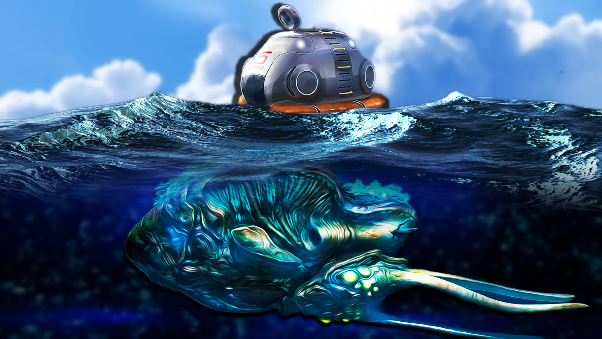 The Majestic Reefback Leviathan glides through the depths of Subnautica's oceans Wallpaper