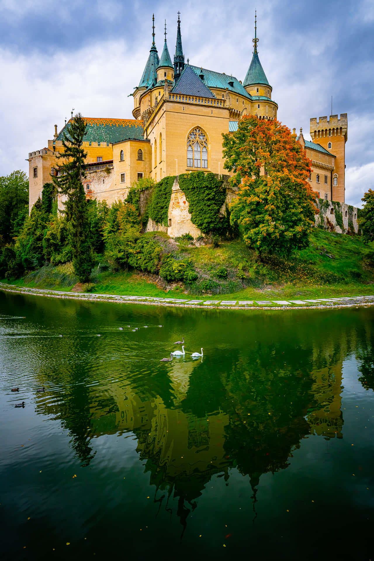 Reflection Of Colorful Bojnice Castle Wallpaper