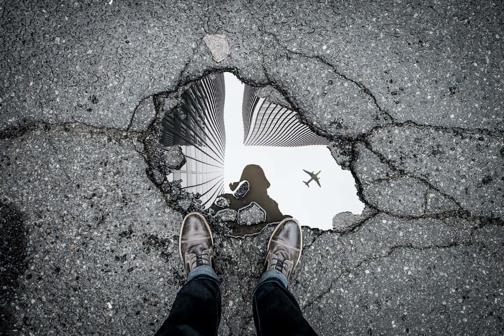 Person Reflection Road Hole Picture
