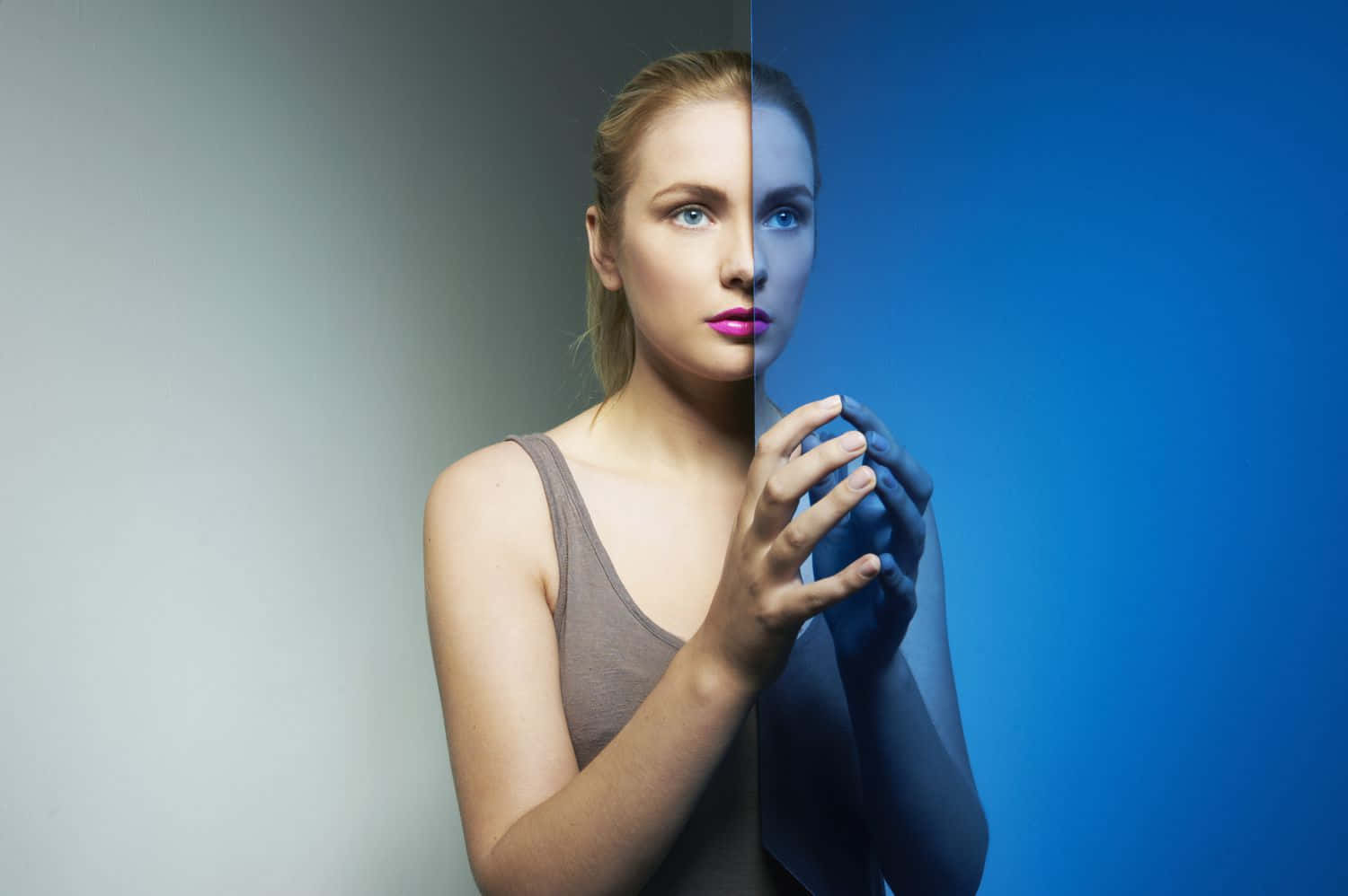 Woman Blue Mirror Reflection Picture