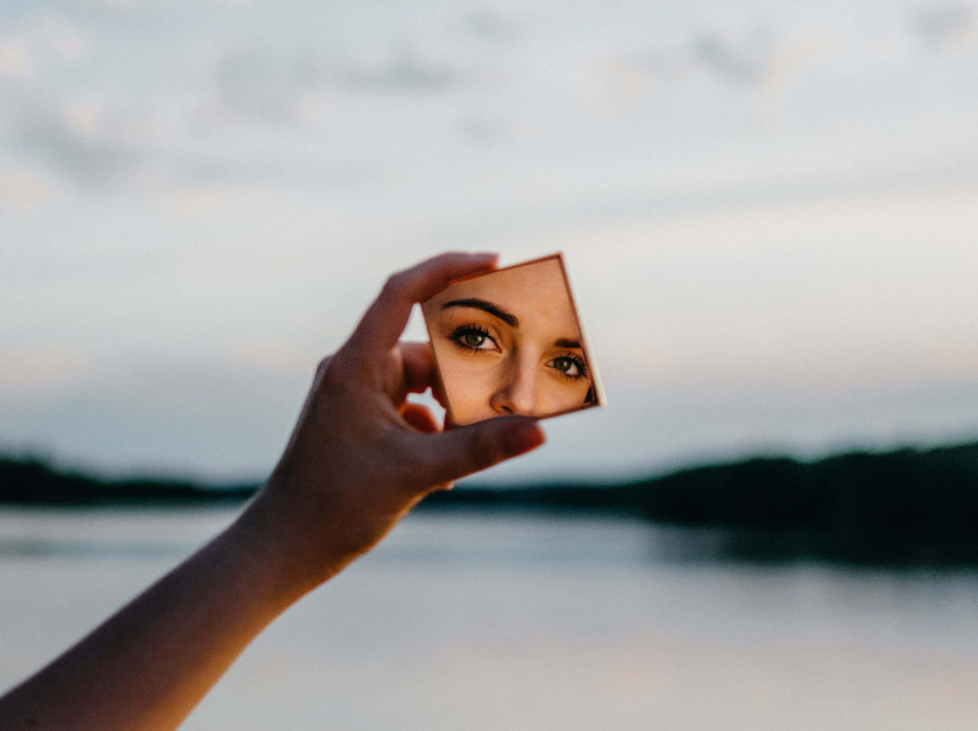 Woman Face Square Mirror Reflection Picture