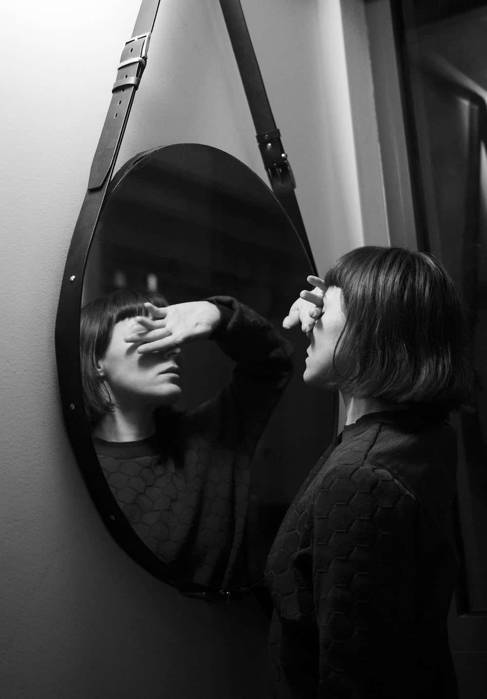 Woman Covering Her Eyes Mirror Reflection Picture