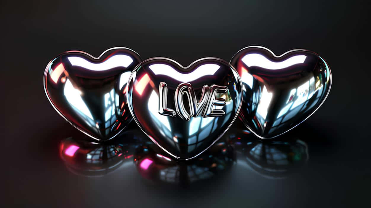 Reflective Love Hearts3 D Wallpaper