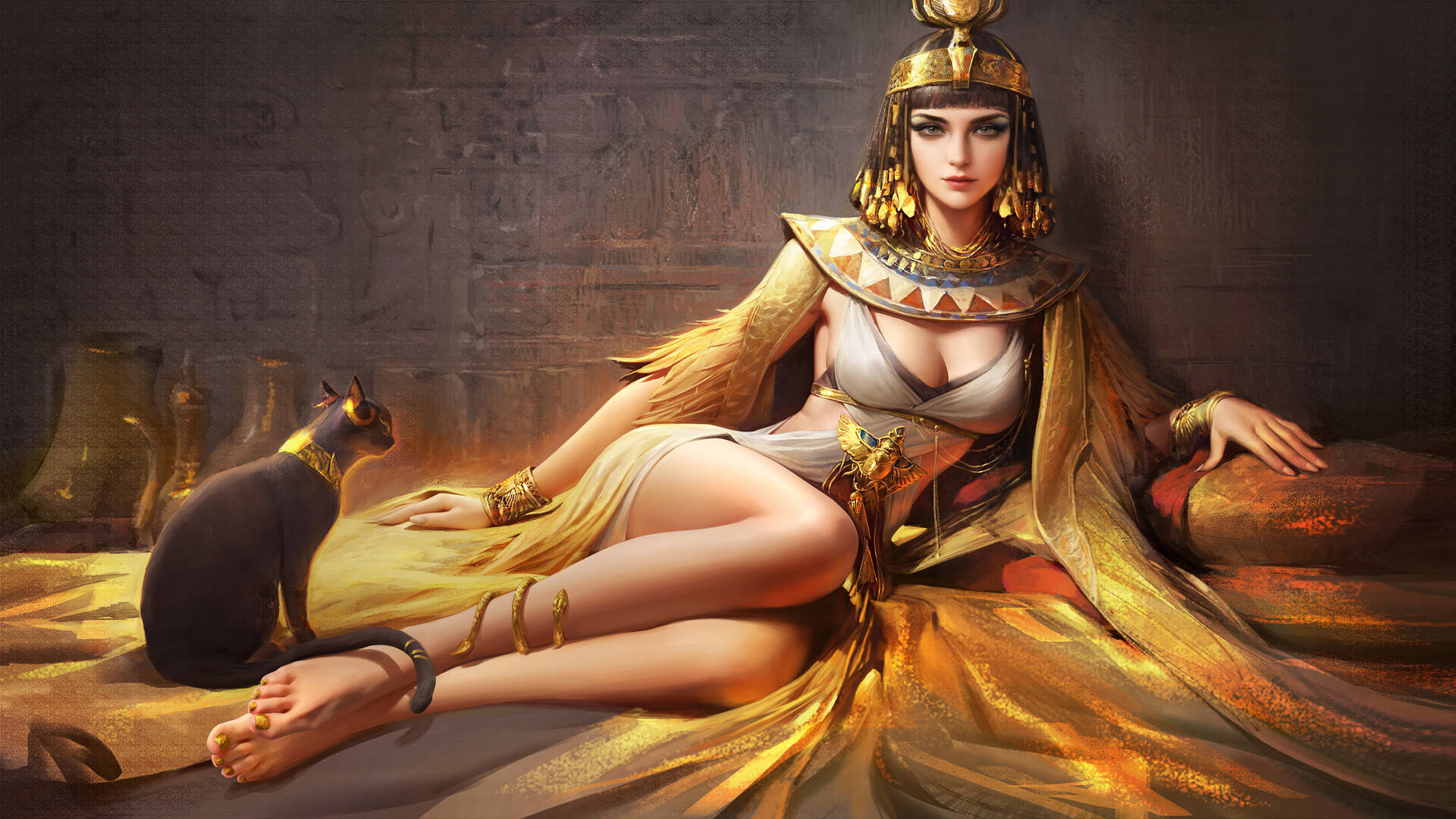Regal Cleopatra With Cat Wallpaper