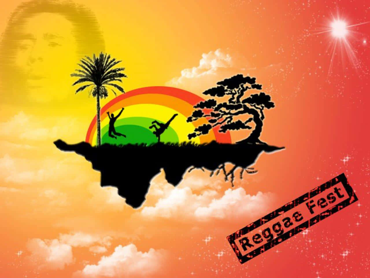Reggae Fest - A Poster With A Palm Tree And A Rainbow