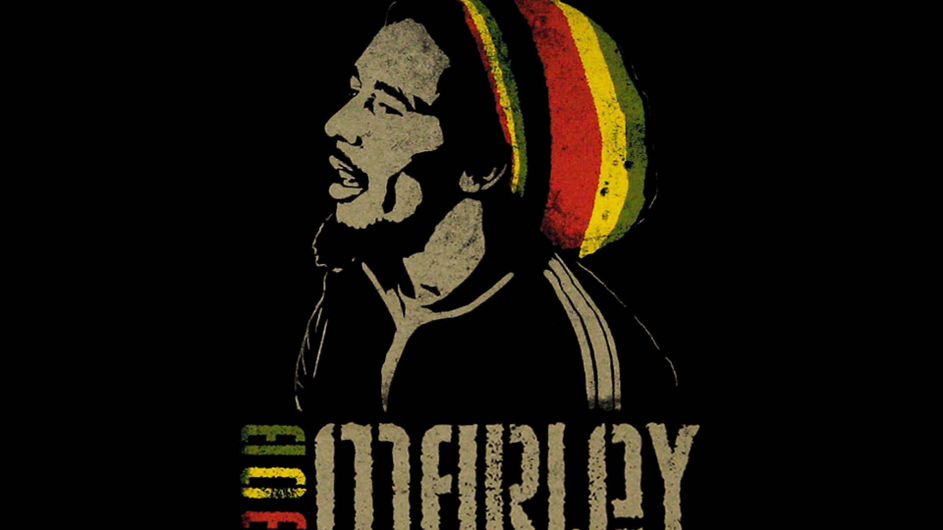 Reggae Bob Marley Kunstværk På Tapet: En farverigt mønster af Marley figur og Jamaica banner Wallpaper
