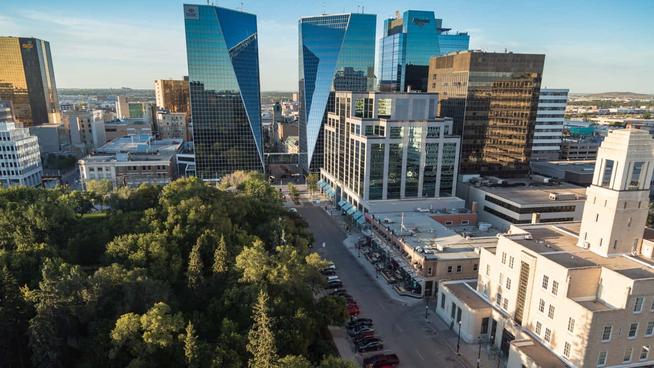 Regina Skyline Sentrum Luftbilde Bakgrunnsbildet