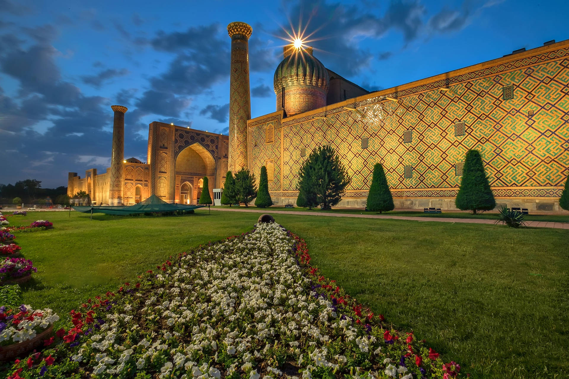 Registan Square Samarkand Surrounded Plants Wallpaper