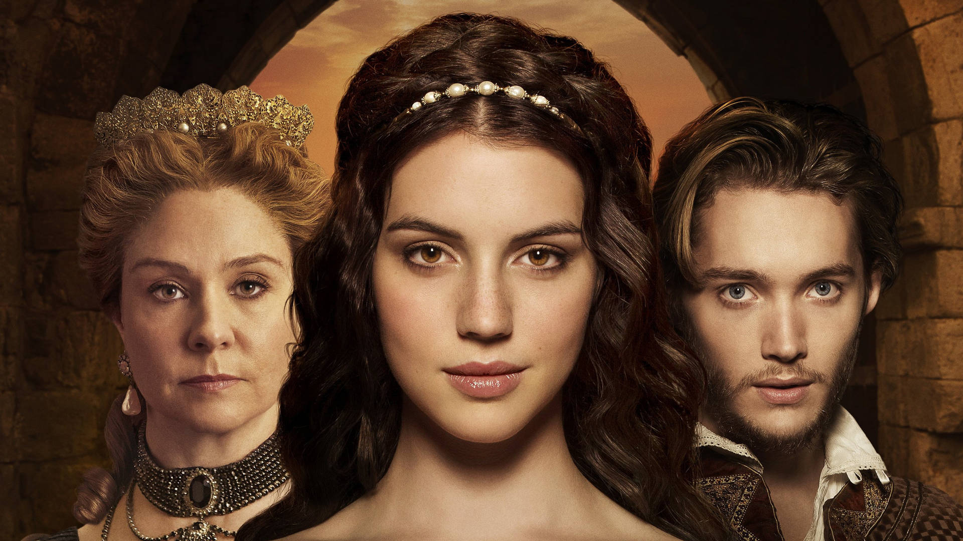 Reign Mary Stuart With Sebastian And Queen Catherine Wallpaper