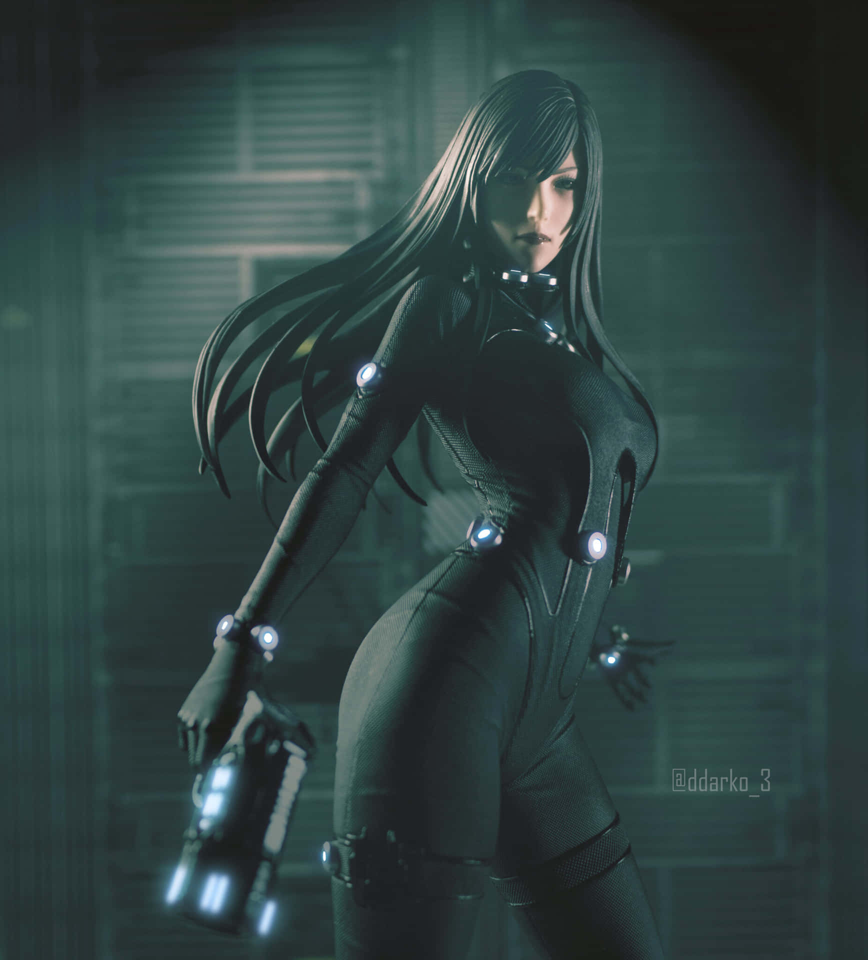 A Digital Artwork Of Reika Shimohira In Her <b>Gantz</b> Suit, Holding A Weapon, W...