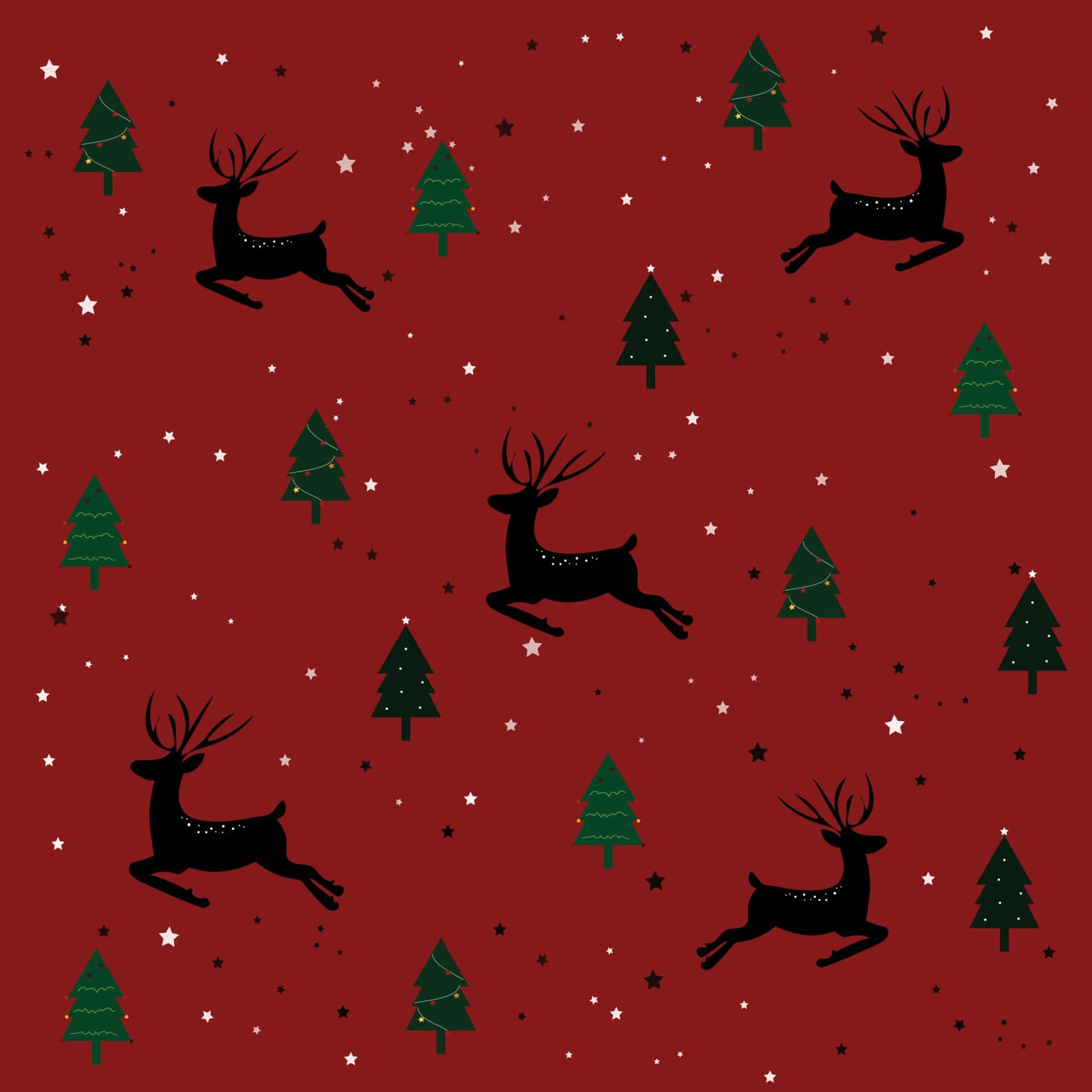 A Red Background With Deer Flying In The Sky