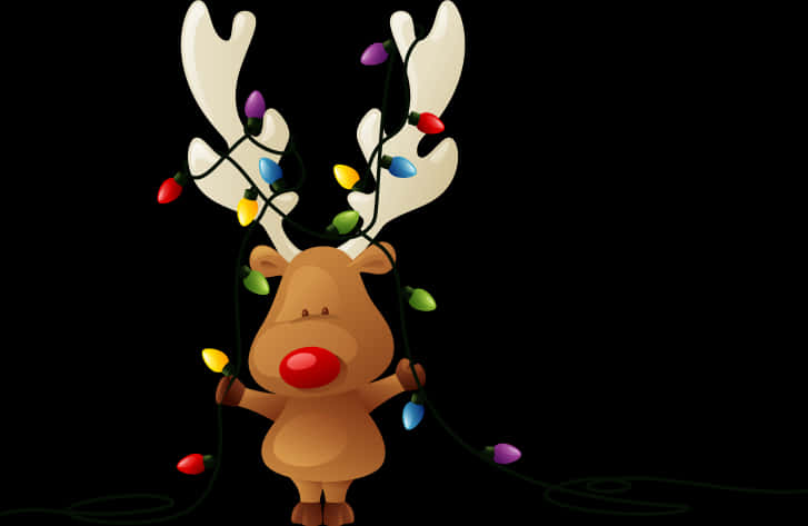 Reindeer Cartoonwith Christmas Lights PNG