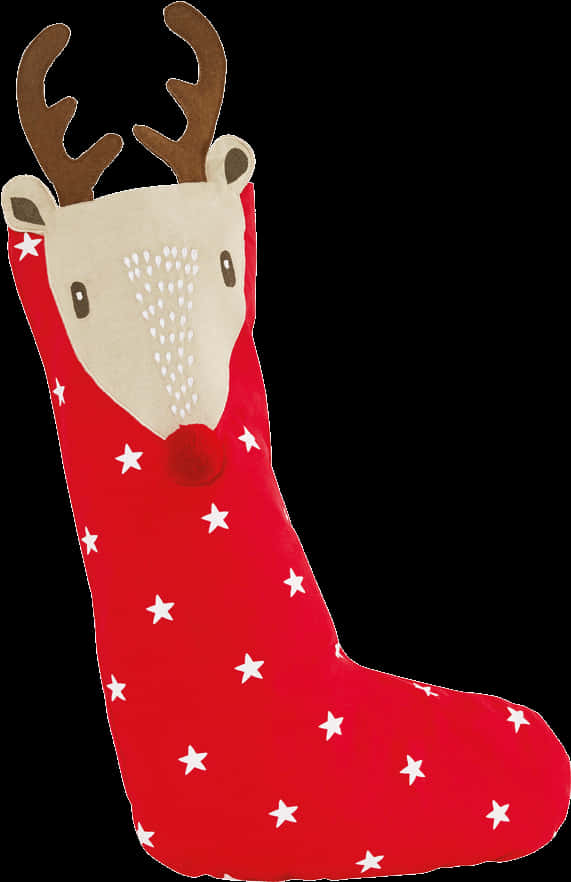 Reindeer Christmas Stocking Red Stars PNG