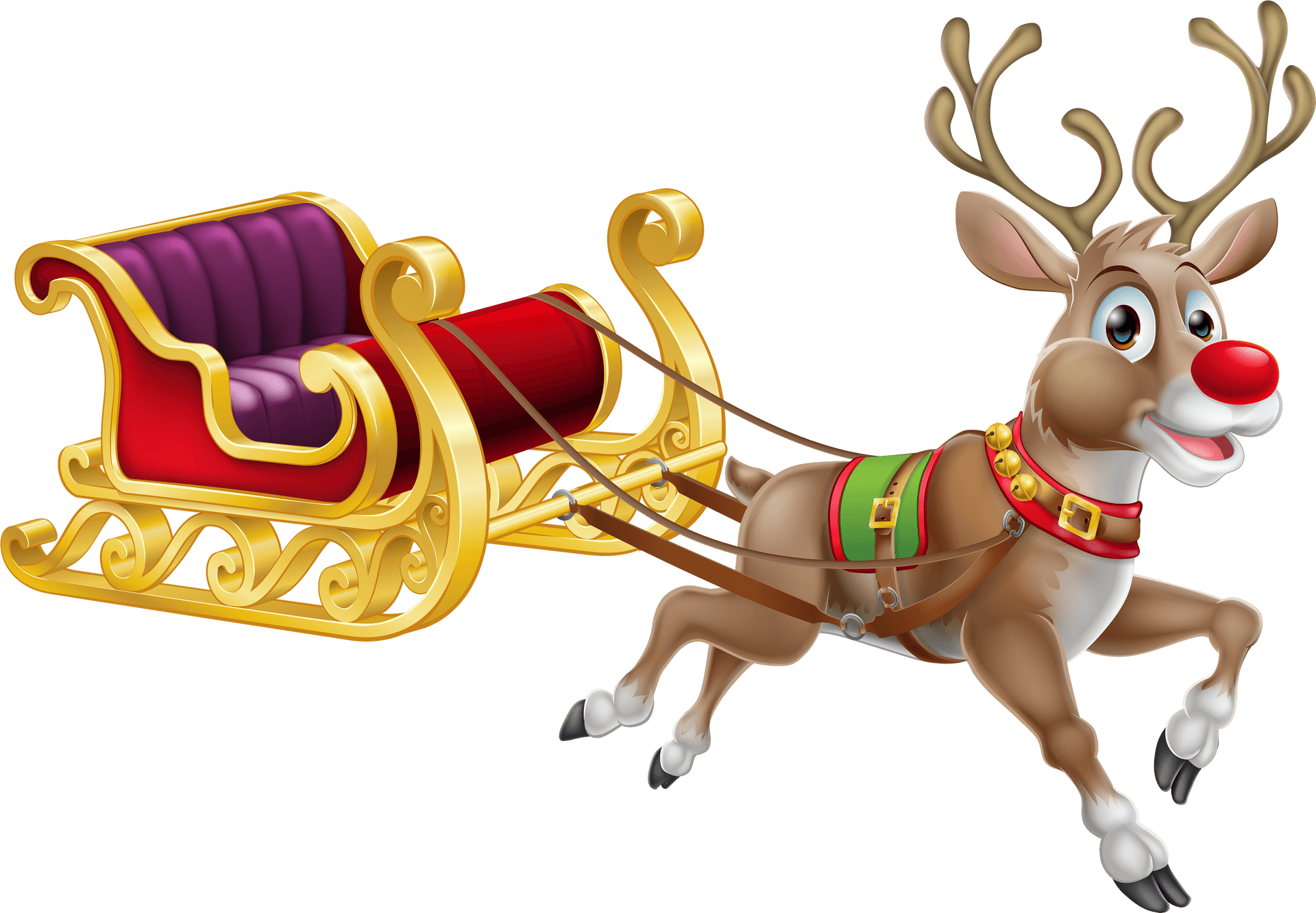 Reindeer Pulling Santa Sleigh PNG