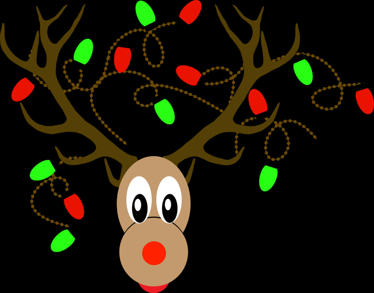 Reindeerwith Christmas Lights Antlers PNG