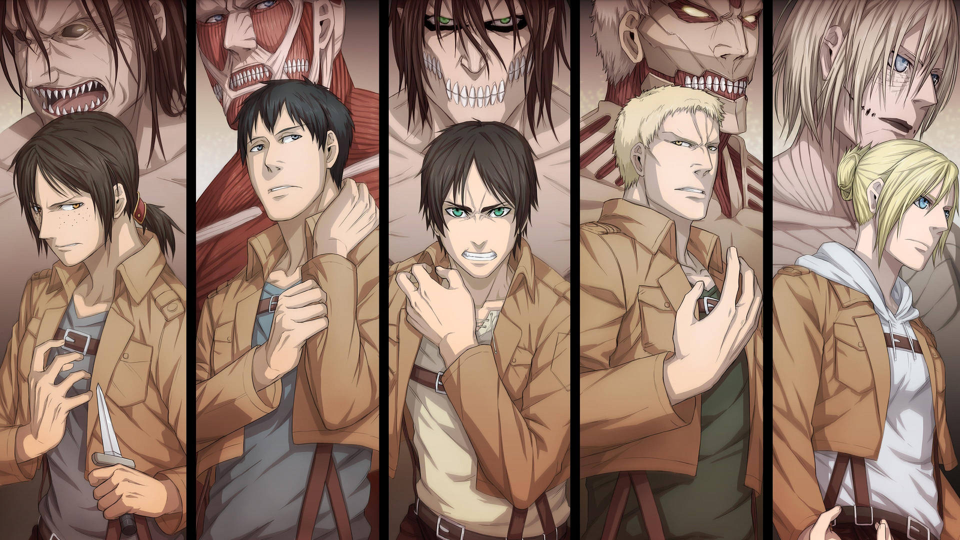 Reiner With Other Titan Shifters Collage Wallpaper