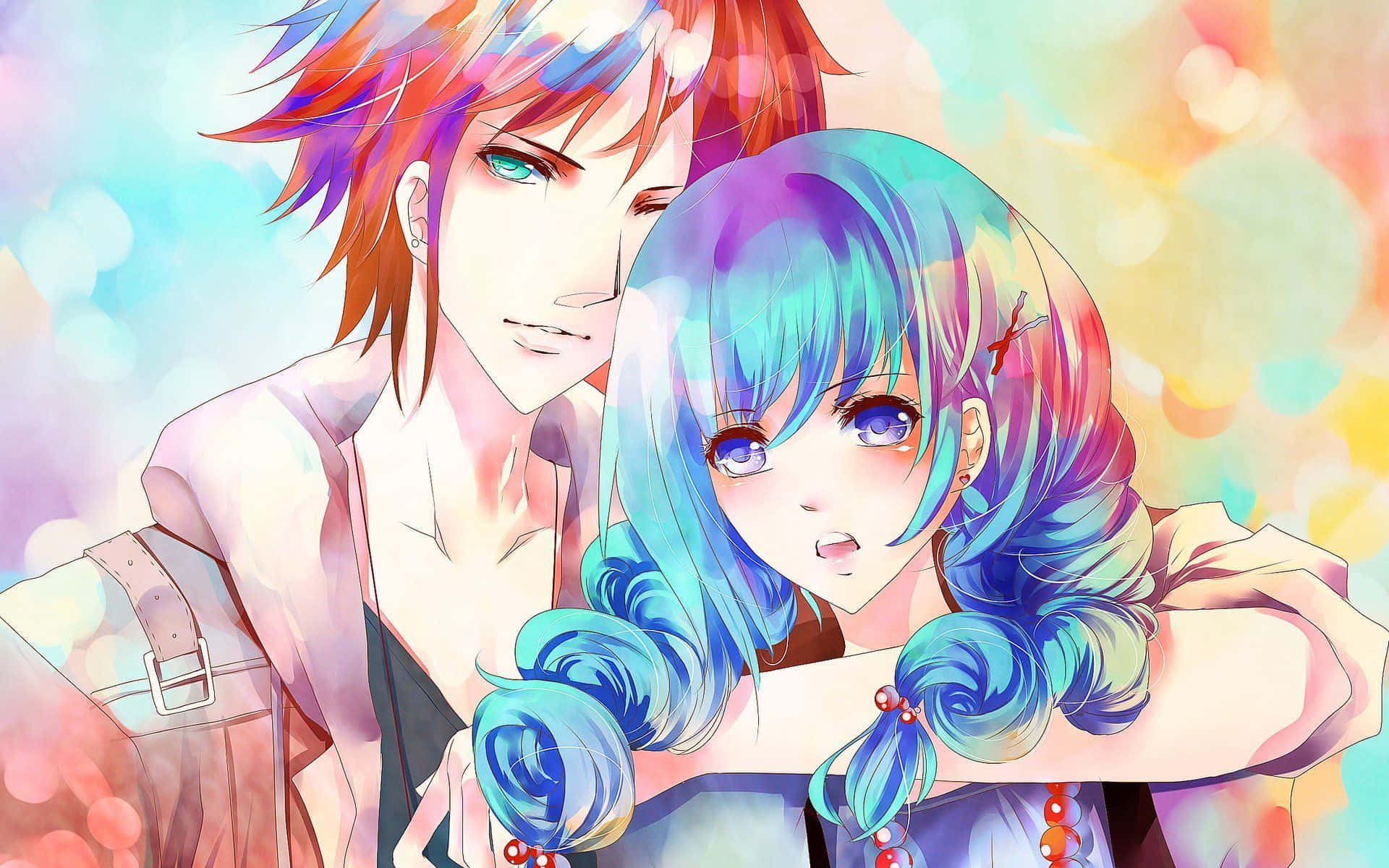 Colorful Anime Painting Relationship Cute Couple Pictures