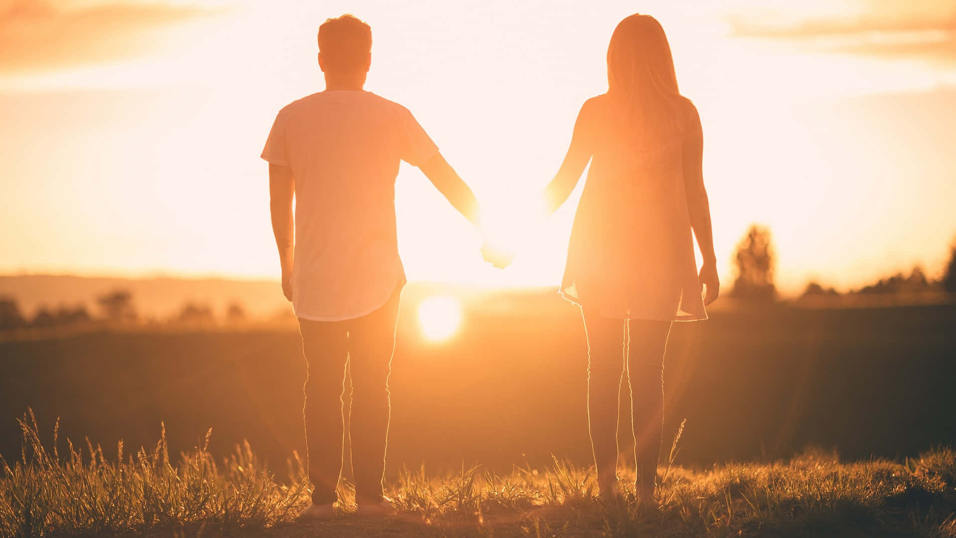 Sunset Couple Holding Hand Relationship Picture