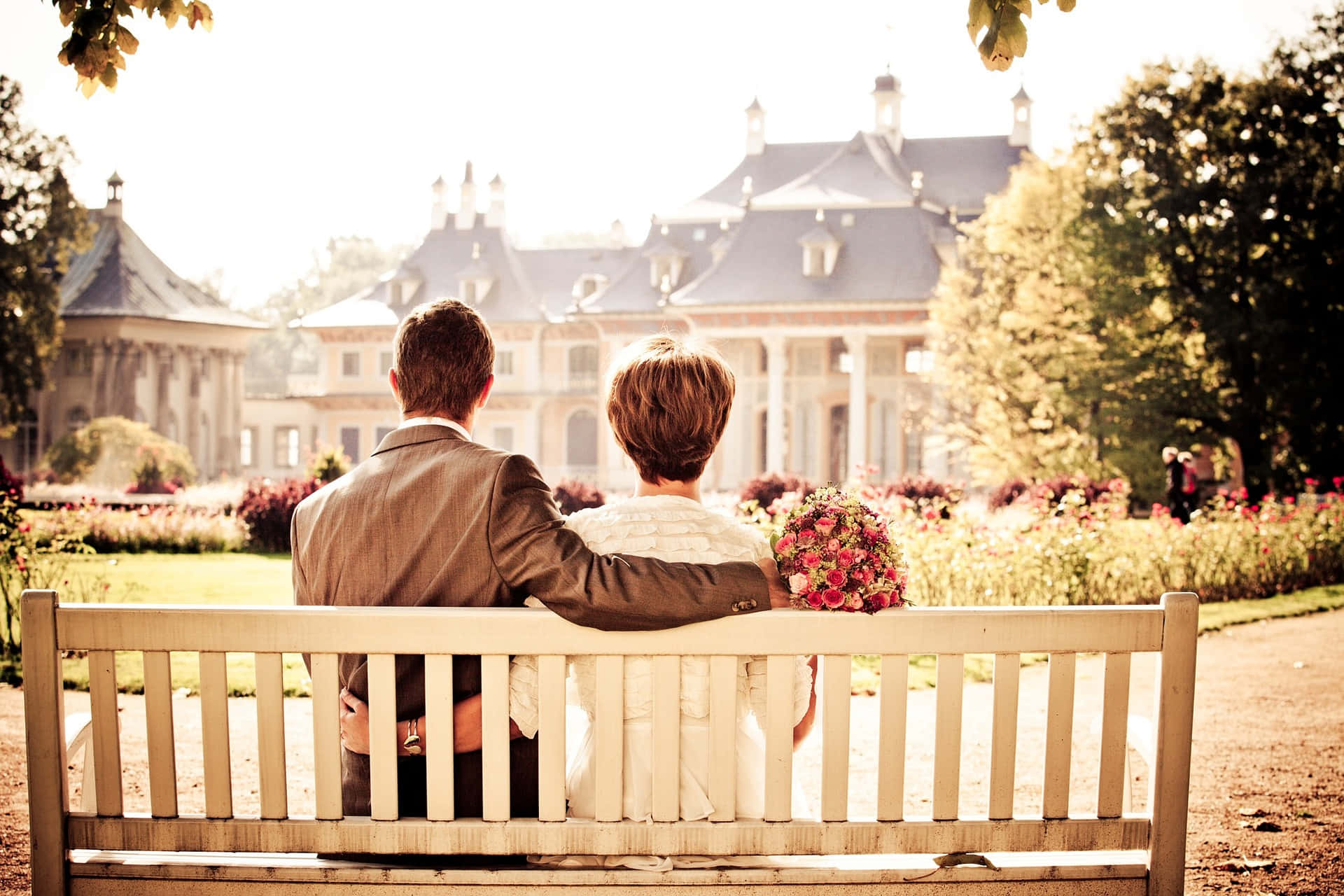 Couple Sitting On Bench Relationship Picture