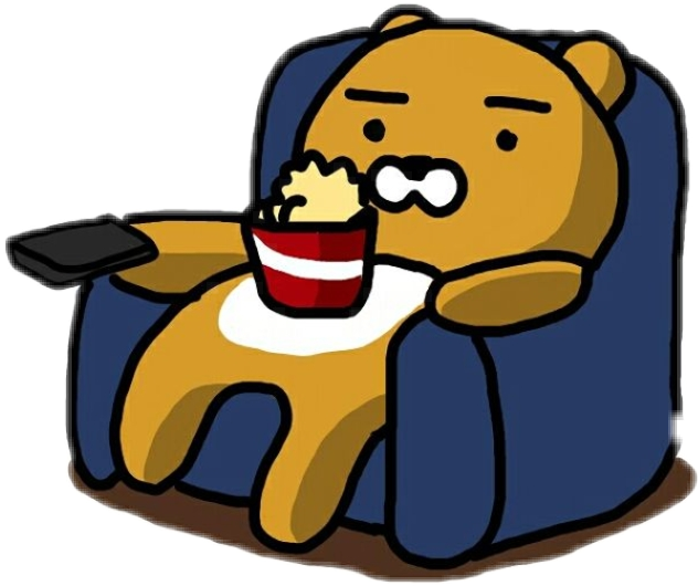 Relaxed Cartoon Bear Eating Popcorn PNG