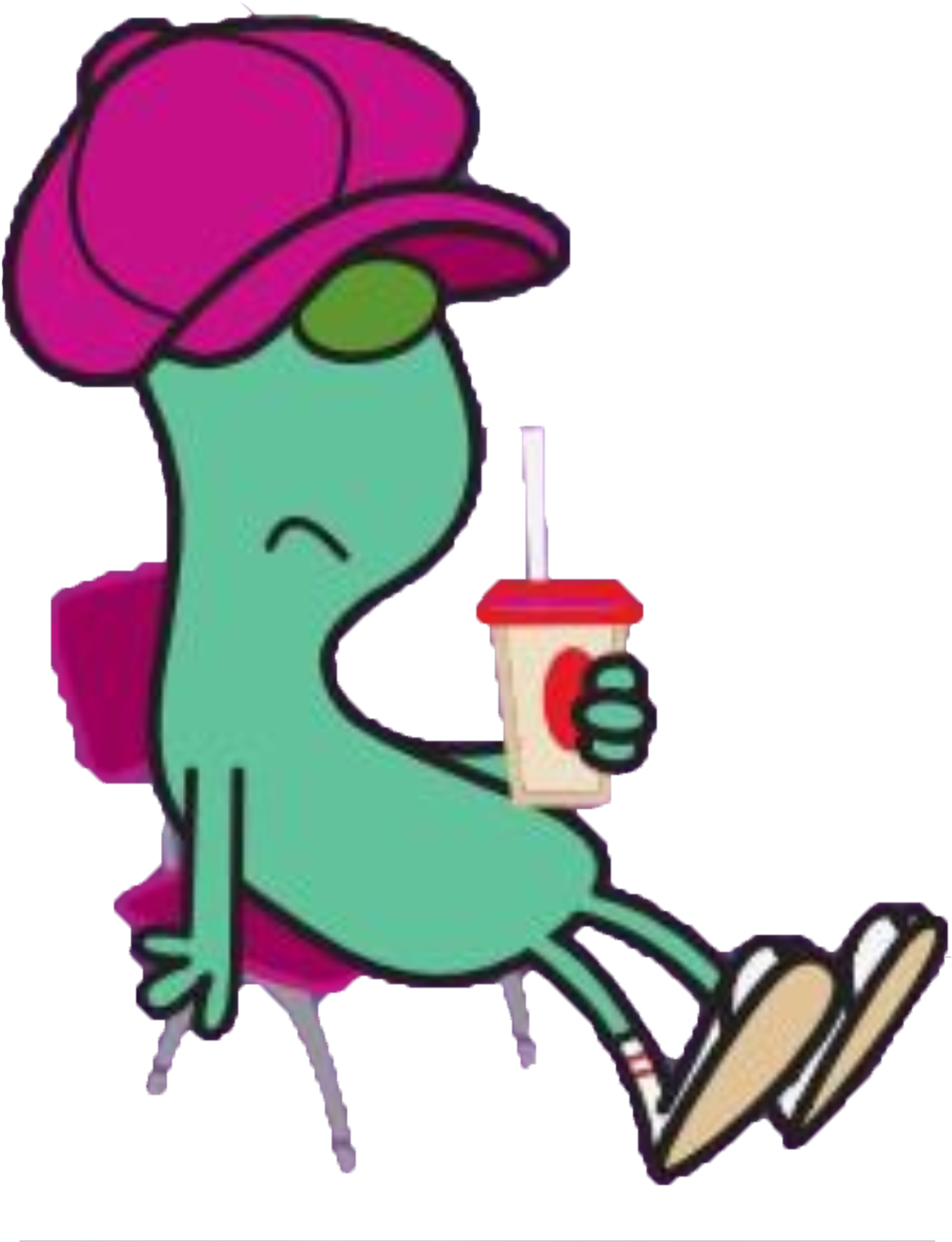 Relaxed Cartoon Character Sipping Drink PNG