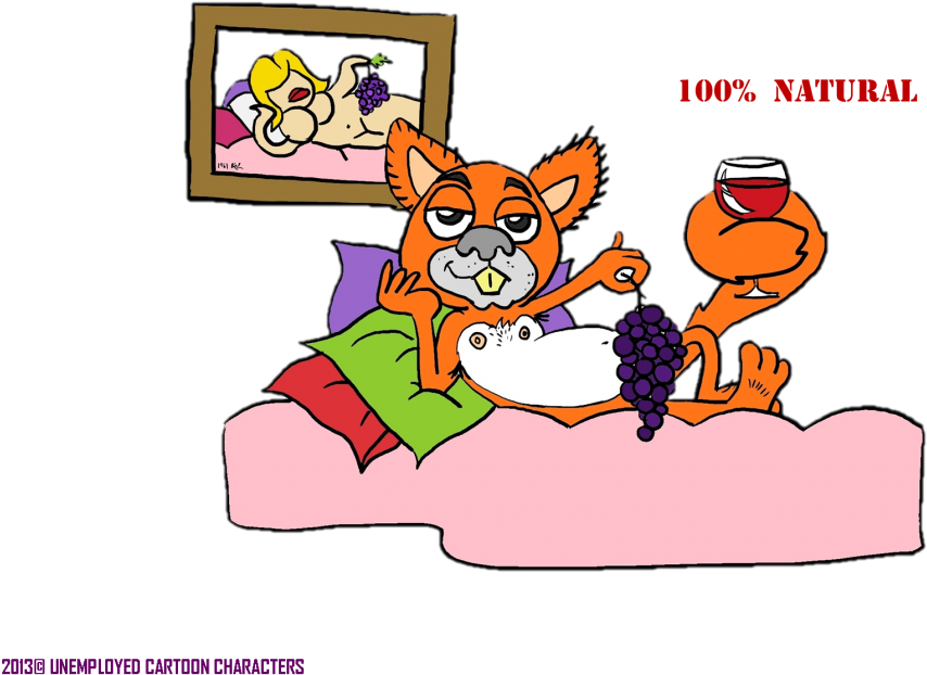 Relaxed Cartoon Foxwith Grapesand Wine PNG