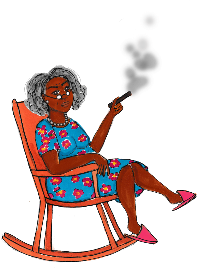 Relaxed Granny Smokingin Rocking Chair PNG