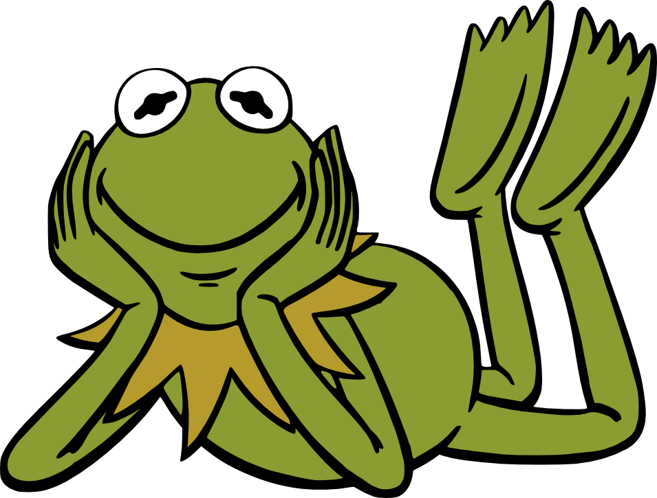 Relaxed Green Frog Cartoon PNG