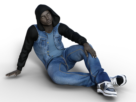 Relaxed Manin Hoodieand Denim Overalls PNG