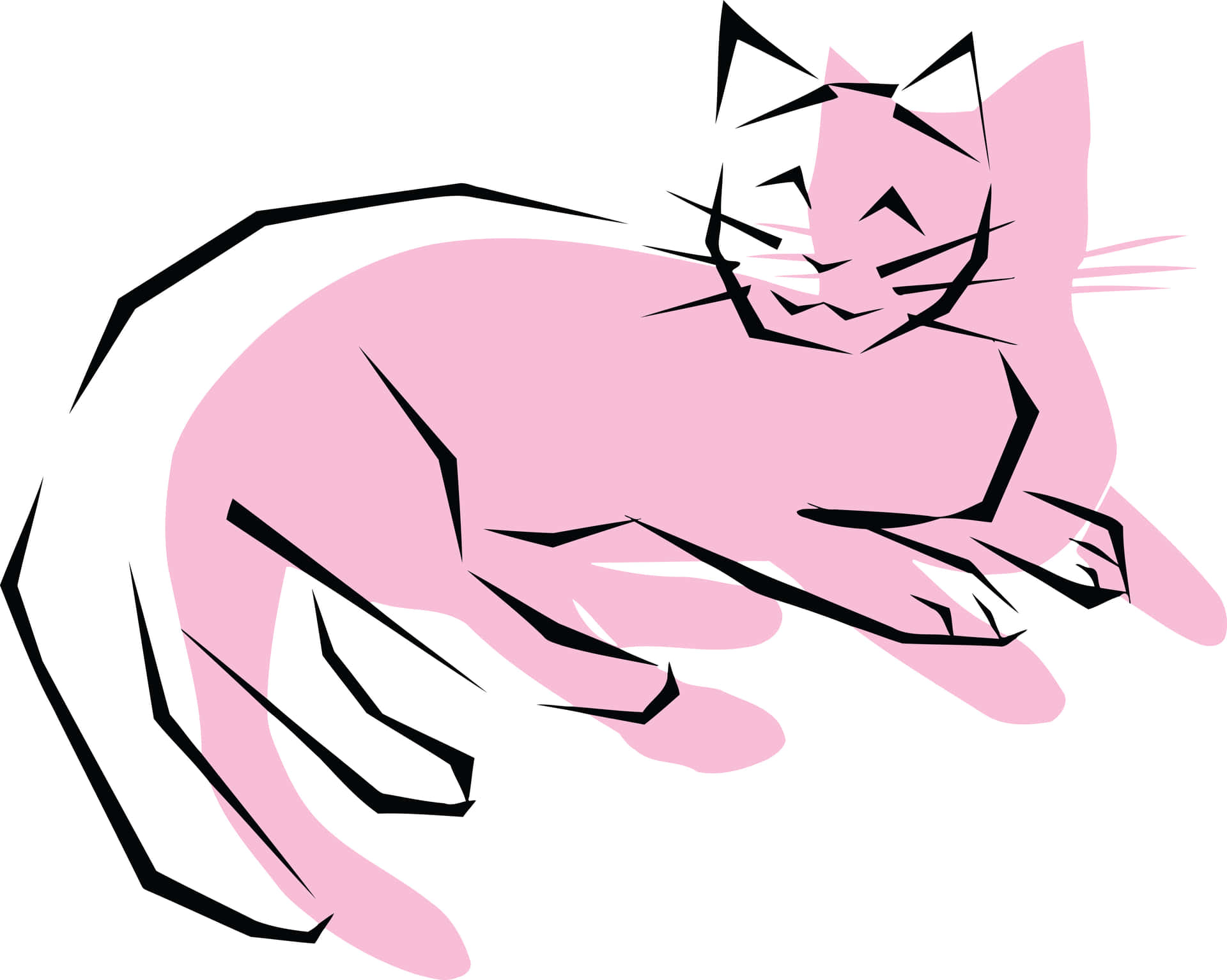 Relaxed Pink Cat Illustration Wallpaper