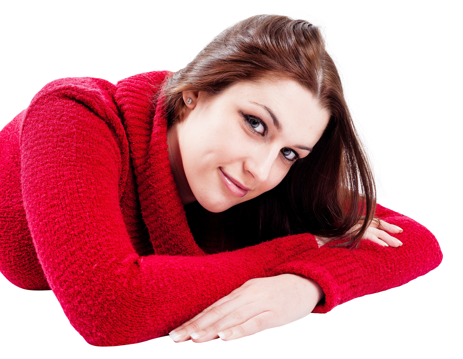 Relaxed Womanin Red Sweater PNG