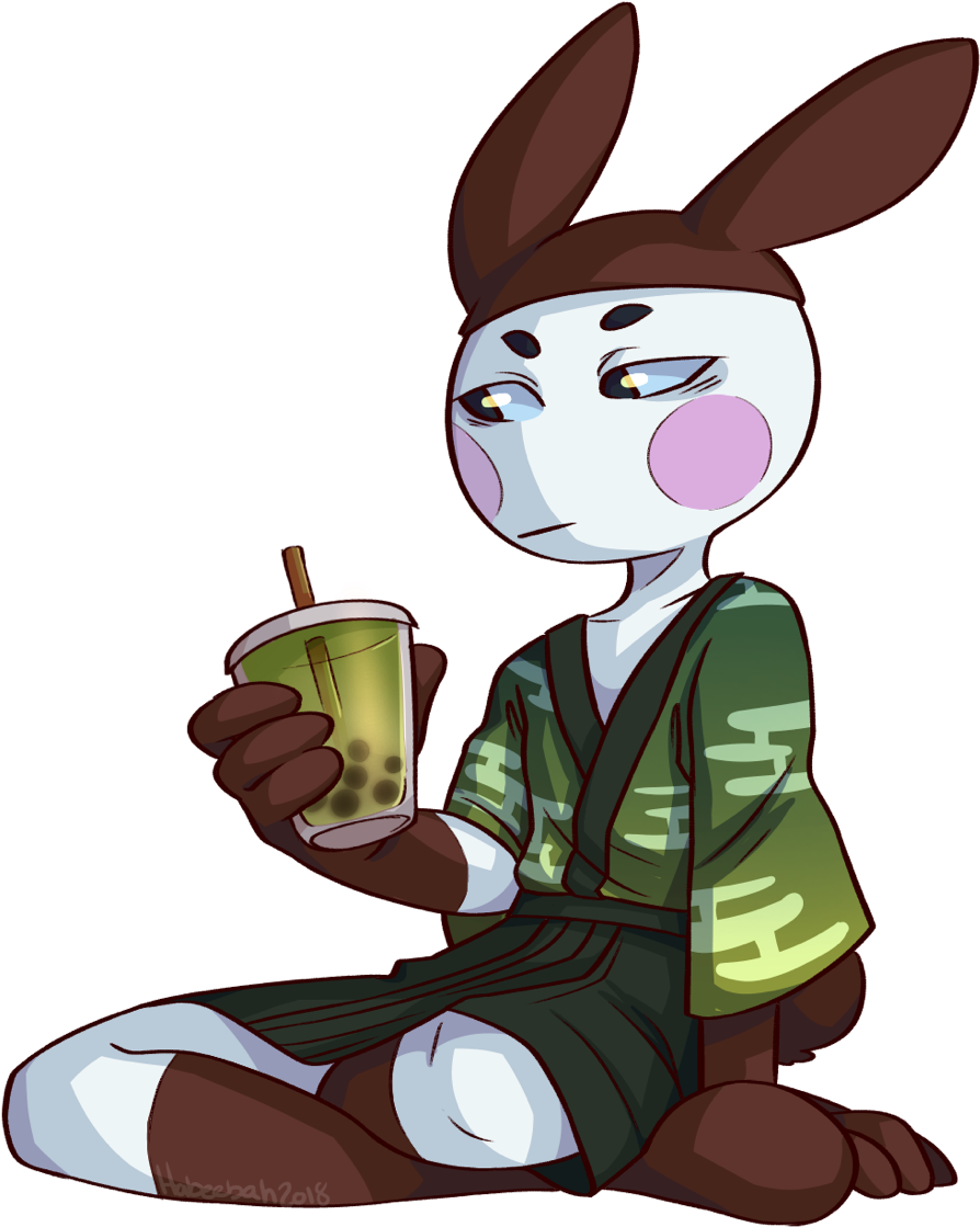 Relaxed_ Anthropomorphic_ Rabbit_with_ Drink PNG
