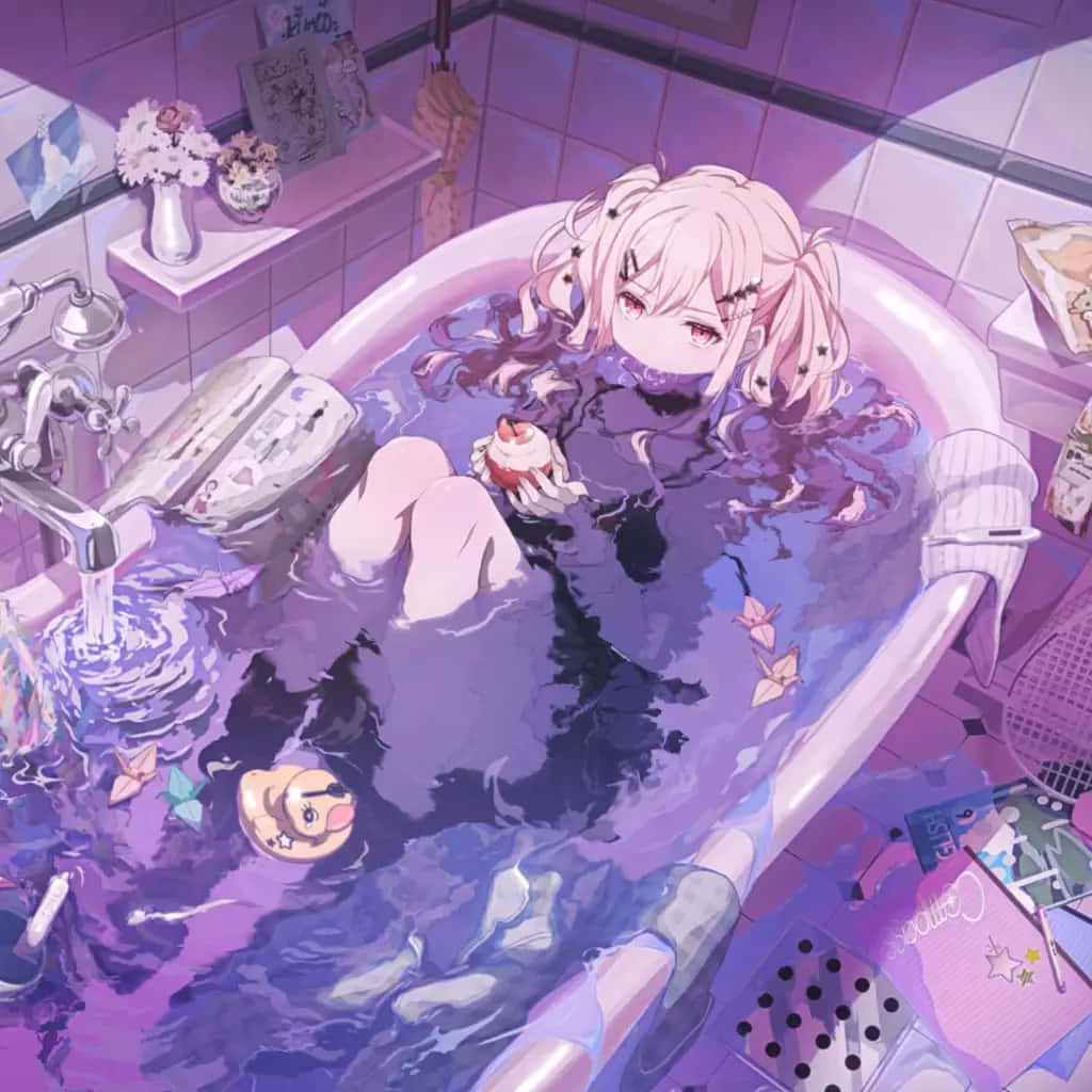 Relaxing Anime Bath Time Wallpaper