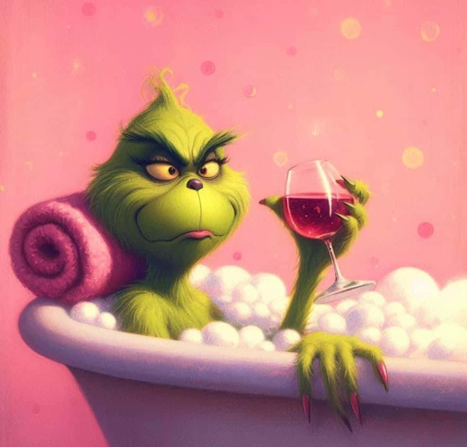 Relaxing Grinch With Wine Wallpaper