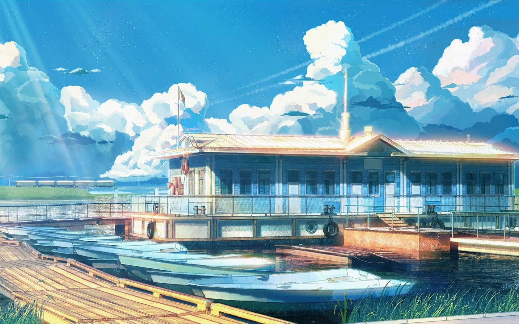 Relaxing Lake House Anime Scenery Wallpaper