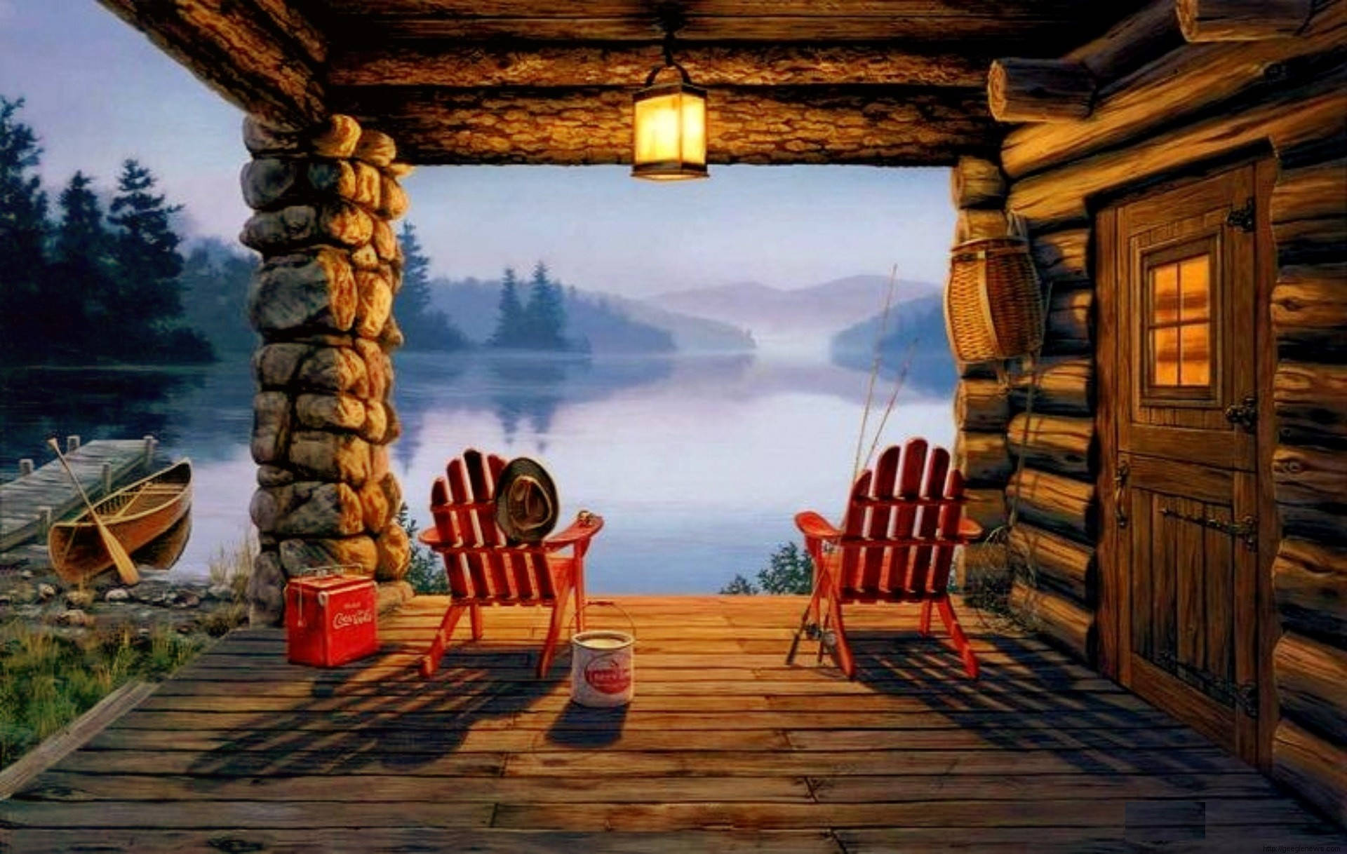 Tranquil Oasis - View from a Wooden House Wallpaper