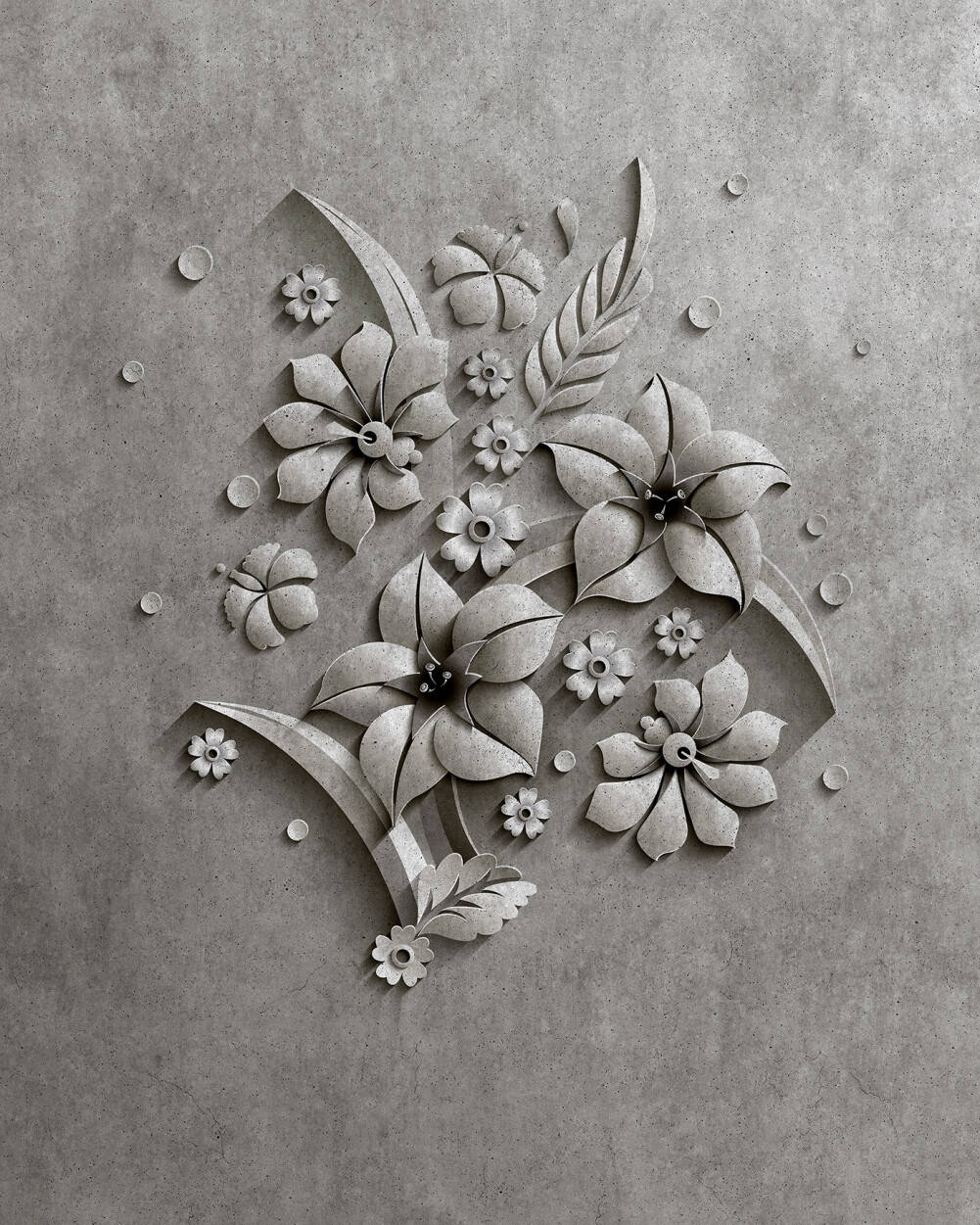Relief Flowers Grey Wallpaper