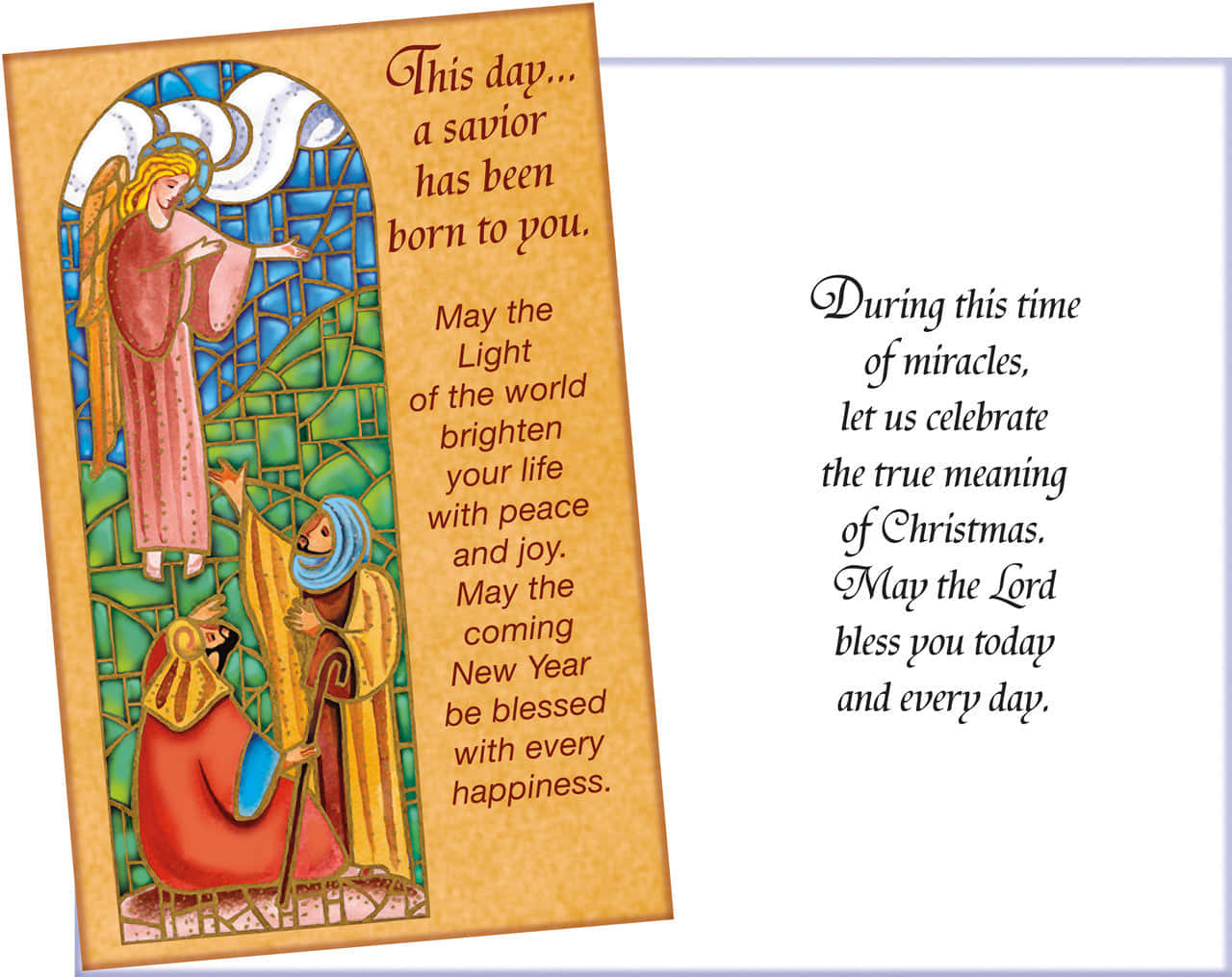 A Card With A Picture Of An Angel And A Nativity Scene
