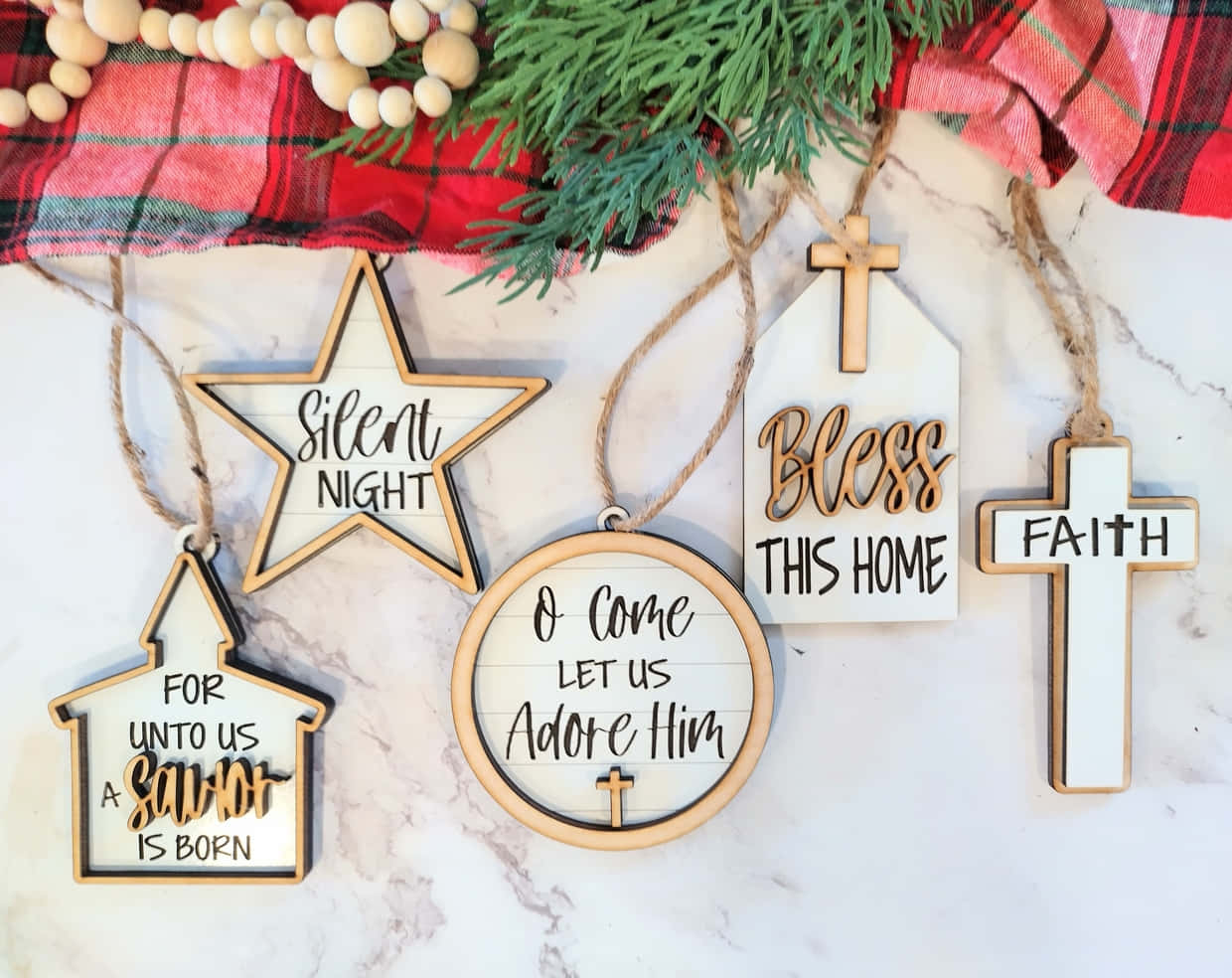 Four Wooden Christmas Ornaments With The Words, A Once In A While