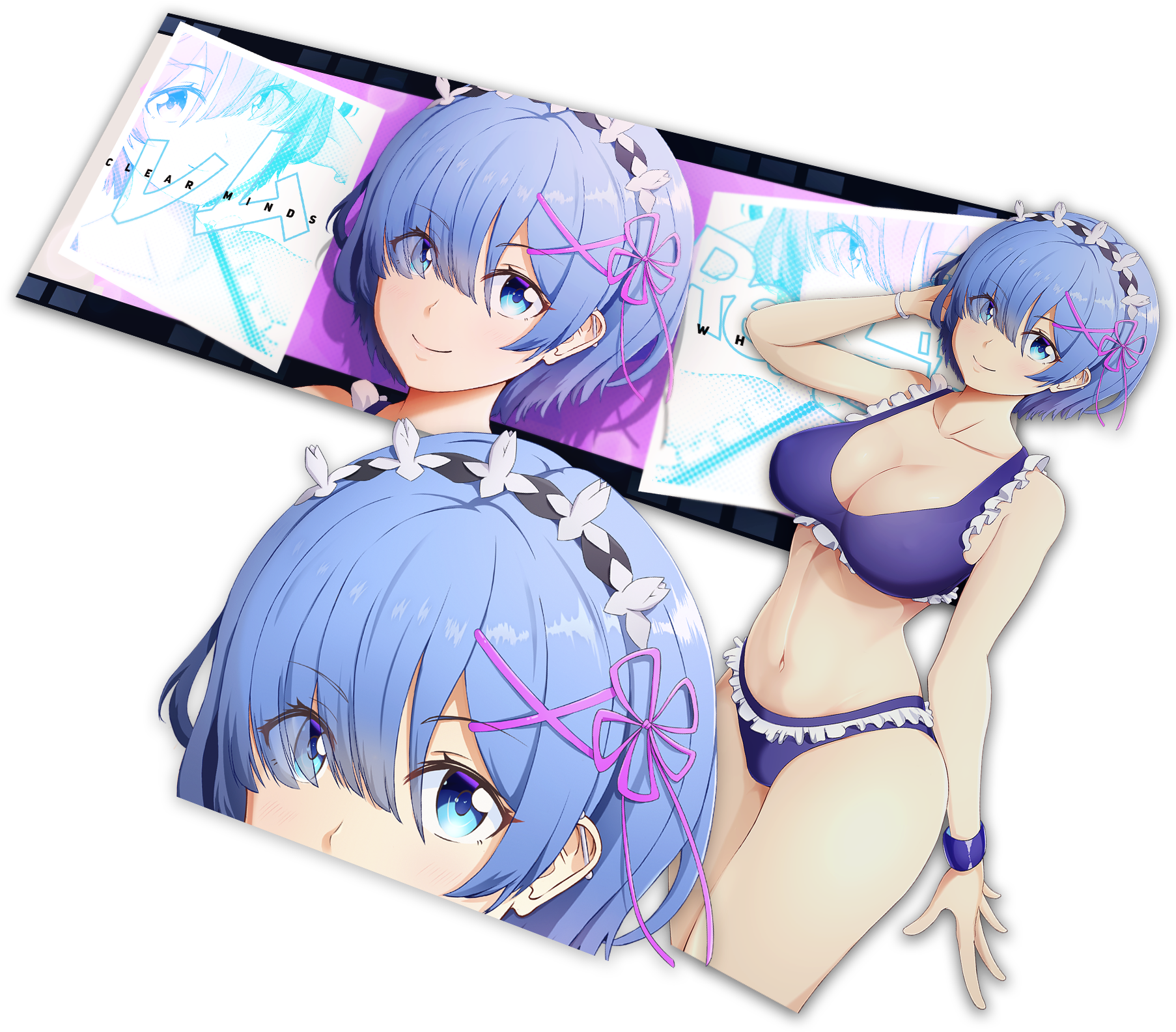 Rem Re Zero Anime Collage PNG