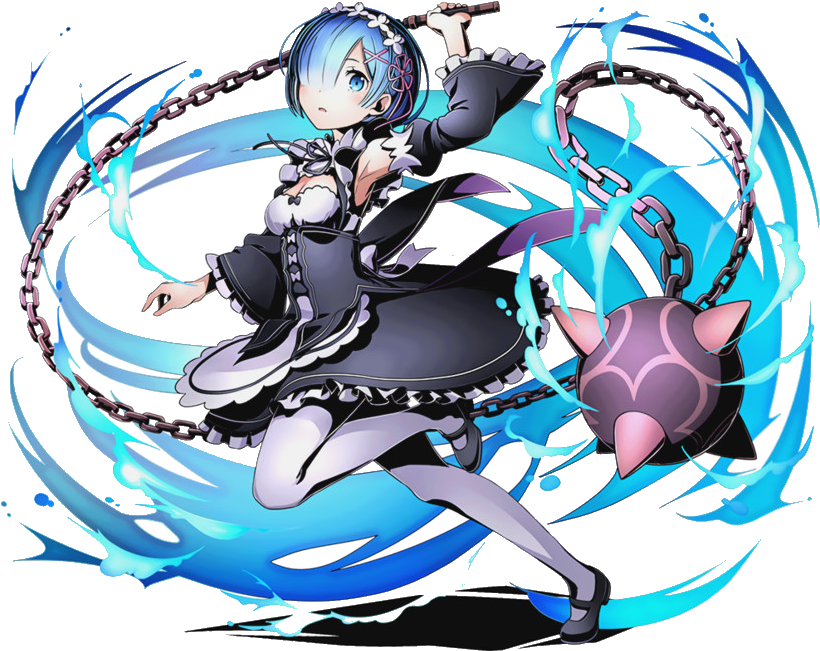 Rem Re Zero Blue Haired Maidwith Chain Weapon PNG