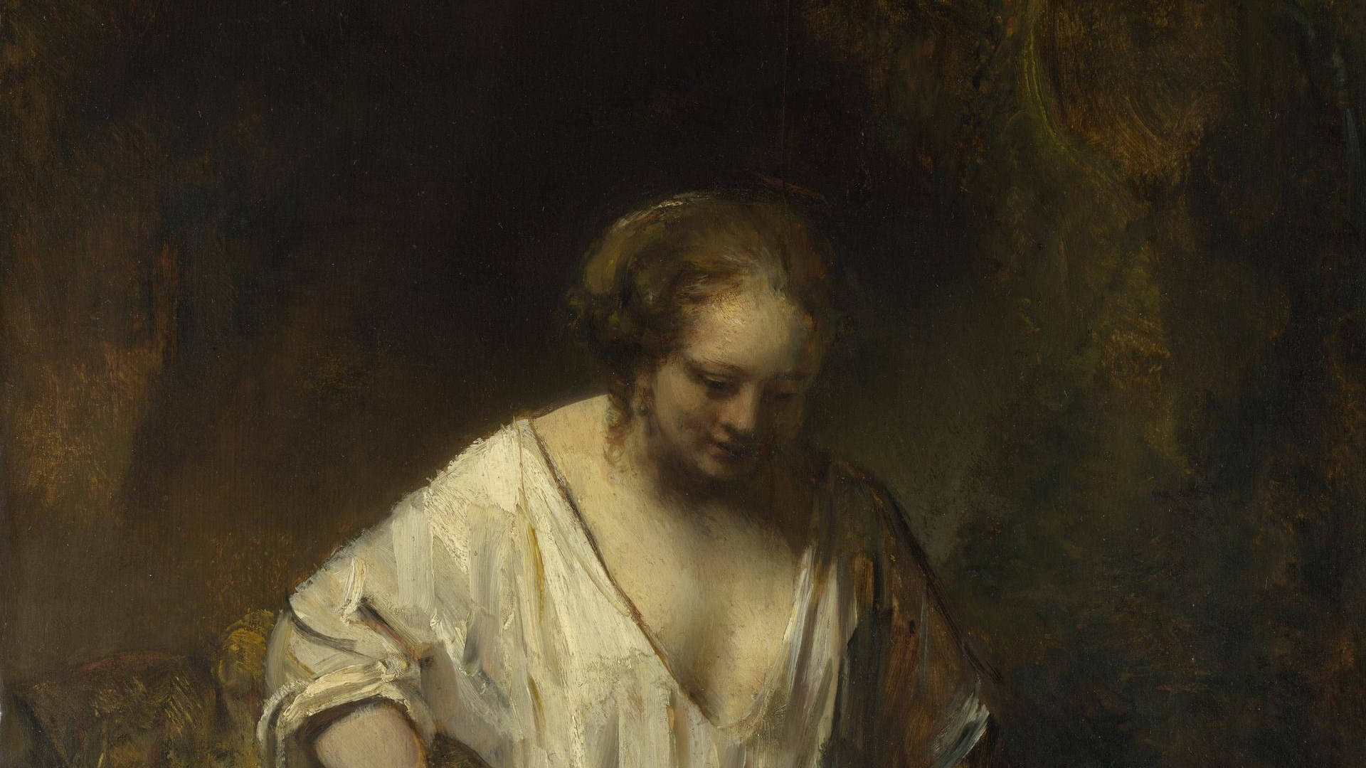 Rembrandt Woman Bathing In Stream Wallpaper